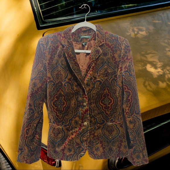 Vintage Ralph Lauren Blazer 1970s paisley velvet - Picture 2 of 3